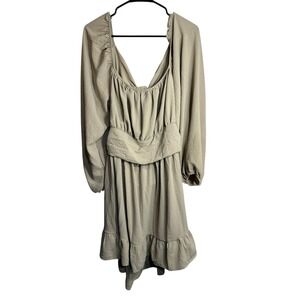 womens beige long sleeve tie open back plus size dress size 2XL XXL